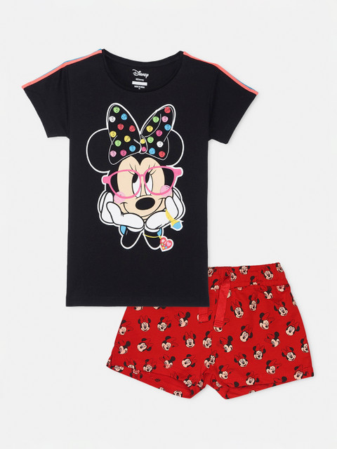 

Kids Ville Girls Black & Red Minnie Mouse Printed T-shirt with Shorts