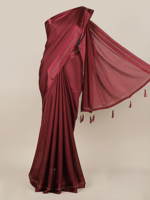 

Pothys Maroon Embellished Poly Georgette Saree With Tasseled Pallu