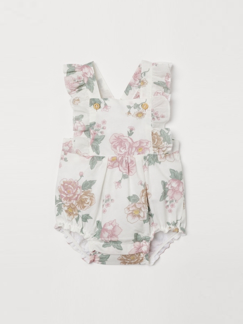 

H&M Girls White Printed Frill-Trimmed Dungaree Shorts