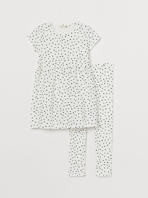 

H&M Girls White Printed 2 Piece Cotton Jersey Set