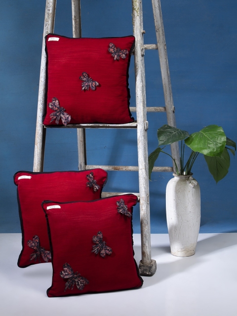 

I AM FOR YOU Red & Black Set of 3 Embellished Square Cushion Covers