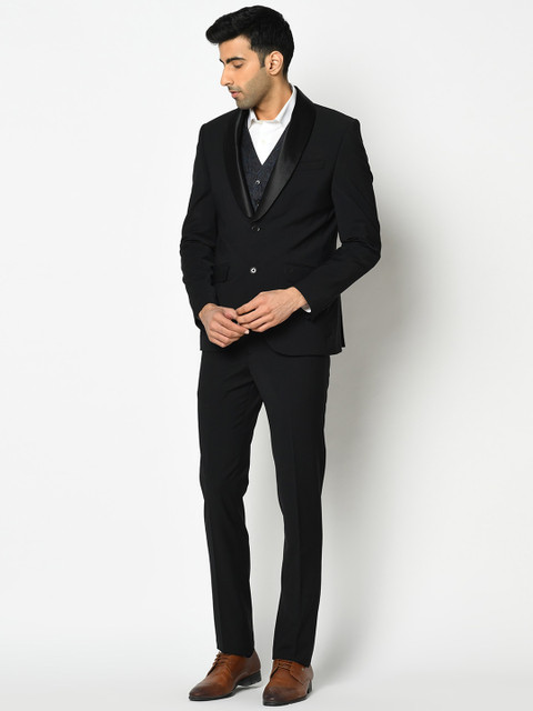 

Blackberrys Men Black Solid Slim-Fit Tuxedo 3-Piece Formal Suit
