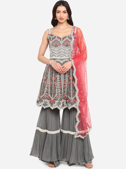 

BOMBAY SELECTIONS Women Grey Woven Design Kurta with Palazzos & Dupatta