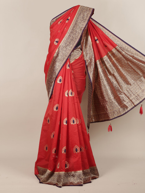 

Pothys Red Woven Design Jute Silk Saree