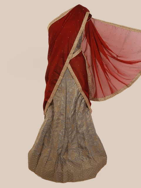 

Pothys Maroon Embellished Poly Chiffon Saree