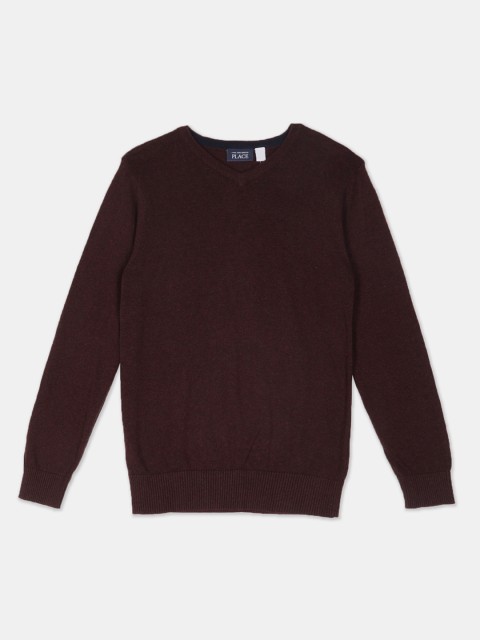 

The Childrens Place Boys Maroon Solid Pullover Sweater