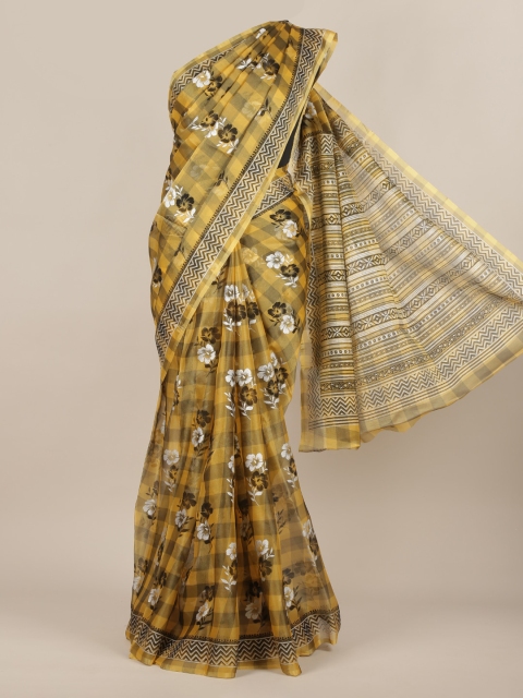 

Pothys Yellow & Grey Tissue Checked Saree