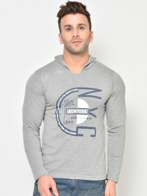 

Chkokko Men Grey Printed Hood T-shirt