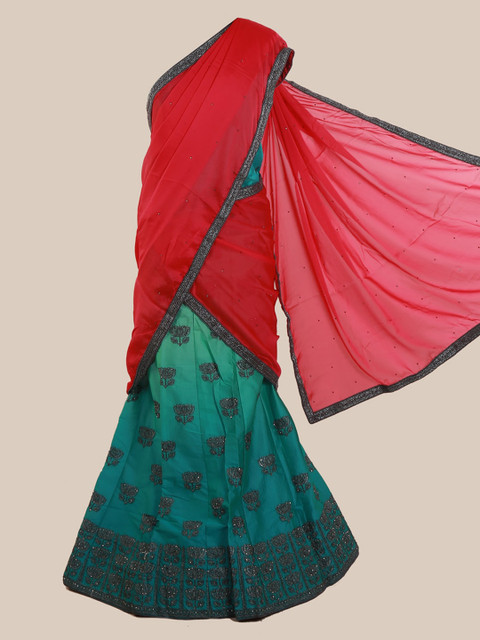

Pothys Pink & Blue Poly Chiffon Solid Saree