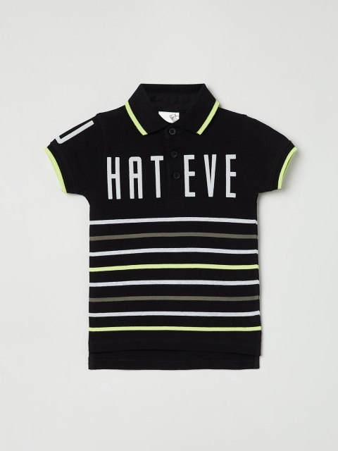 

max Boys Black Striped Polo Collar T-shirt