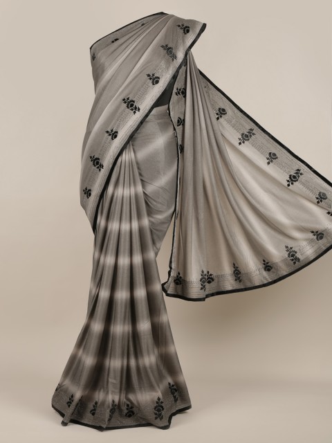 

Pothys Grey Striped Poly Georgette Saree