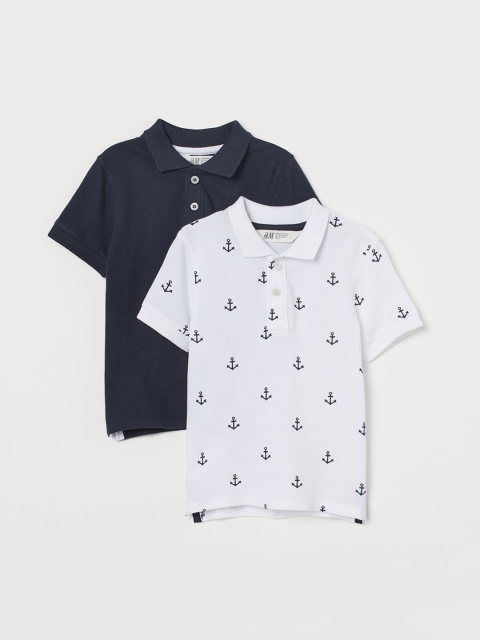 H&M Mens Multi 2-pack cotton polo shirts, White