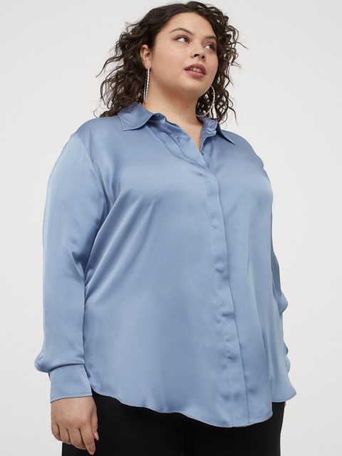 

H&M Women Plus Size Blue Solid Shirt