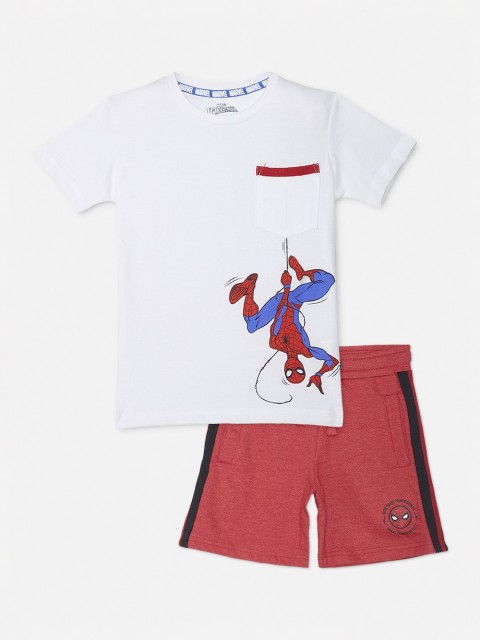 

Kids Ville Boys White & Red Spiderman Printed T-shirt with Shorts