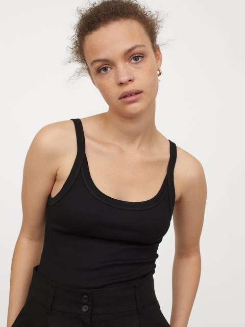 

H&M Women Black Solid Ribbed Vest Top