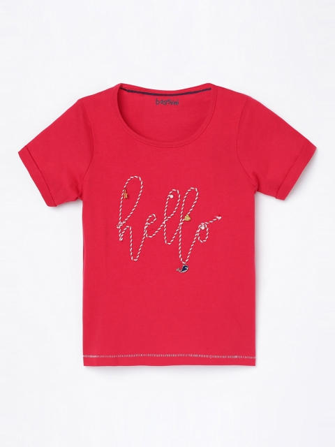 

Bossini Red Embroidered Regular Pure Cotton Top
