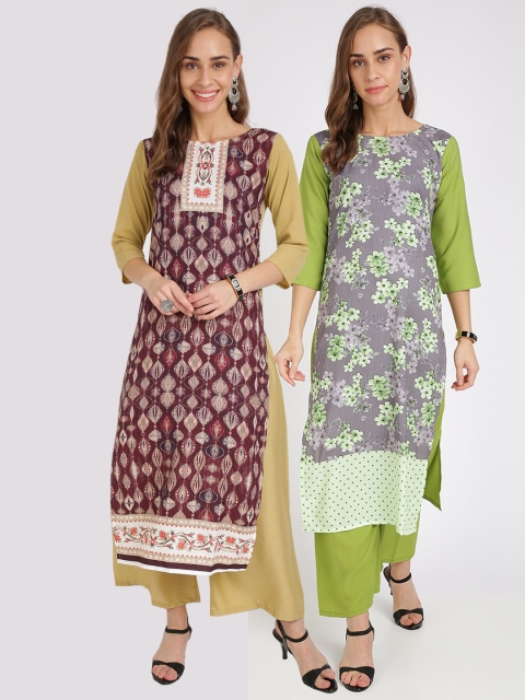 

Florence Women Pack Of 2 Printed Kurta with Trousers, Brown