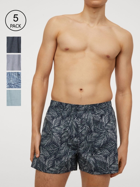 

H&M Men Multicoloured Printed 5-Pack Woven Boxer Shorts 0697920077, Multi