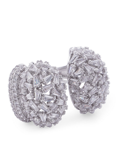 

shaze Silver-Toned & White CZ-Studded Dome Finger Ring