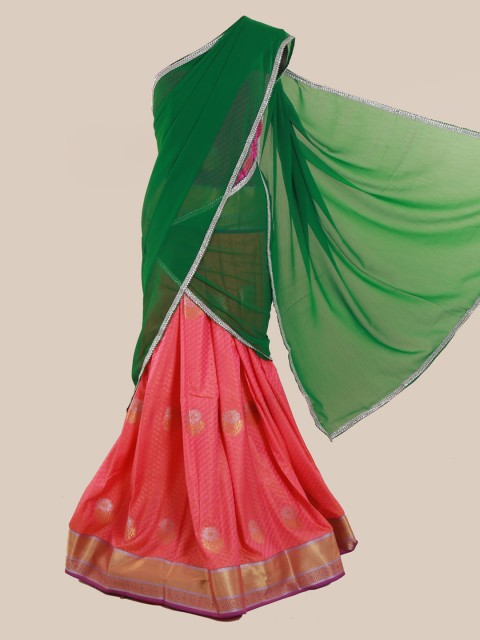 

Pothys Green & Pink Poly Chiffon Woven Design Half Saree