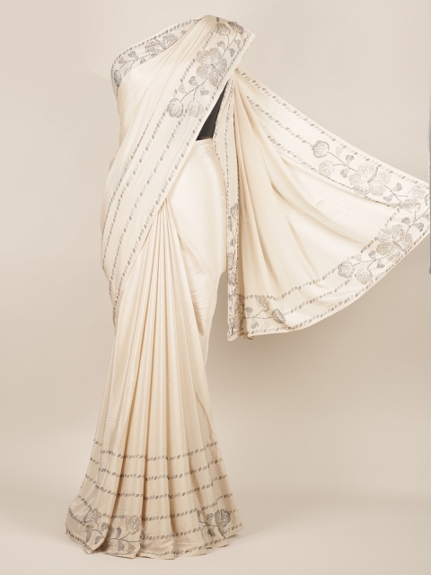

Pothys Cream-Coloured Solid Pure Crepe Saree