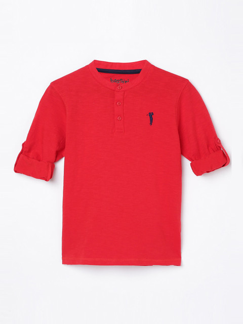 

Bossini Boys Red Solid Henley Neck T-shirt