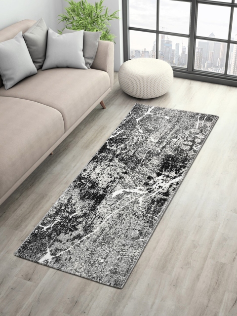 SPACES Grey & Black Abstract Print Floor Runner