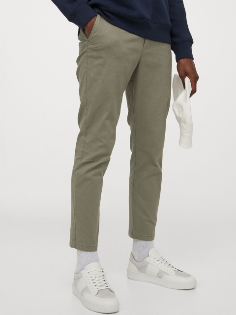 

H&M Men Sage Green Cropped Chinos Slim Fit