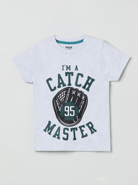 

max Boys Grey Printed Round Neck T-shirt
