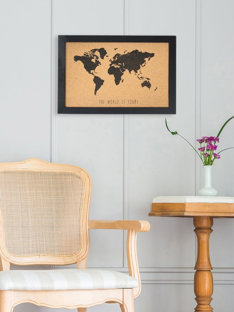 

Bigsmall Brown & Black World Map Themed Corkboard With Frame