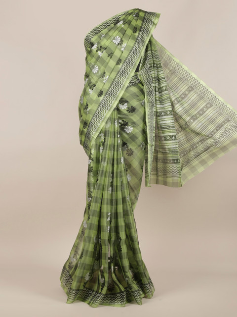 

Pothys Green & Black Tissue Printed Saree