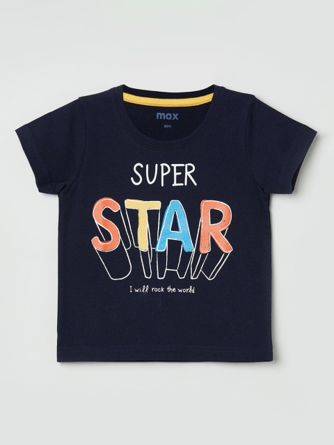 

max Boys Blue Printed Round Neck T-shirt