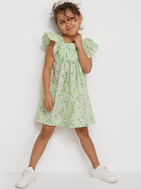 

H&M Girls Green Printed Flounce-Trimmed Dress