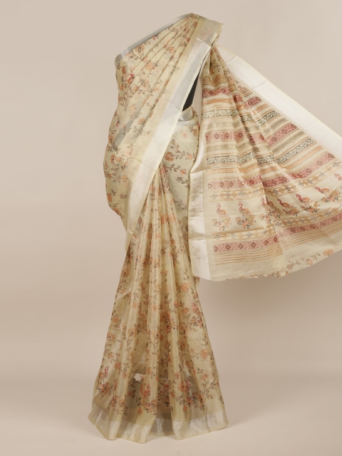 

Pothys Cream-Coloured Printed Tissue Saree