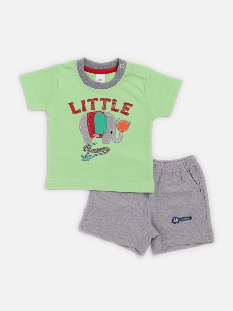 

TOFFY HOUSE Infant Boys Green & Grey Printed Pure Cotton T-shirt with Shorts