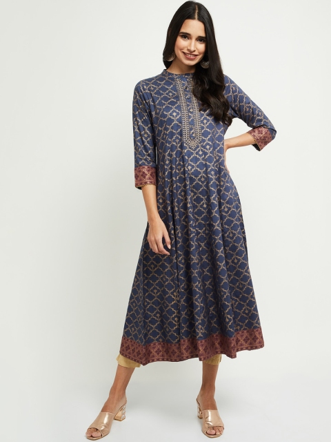 

max Women Blue Geometric Printed Anarkali Kurta