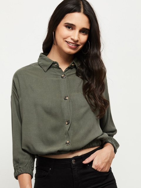 

max Women Green Regular Fit Solid Casual Shirt