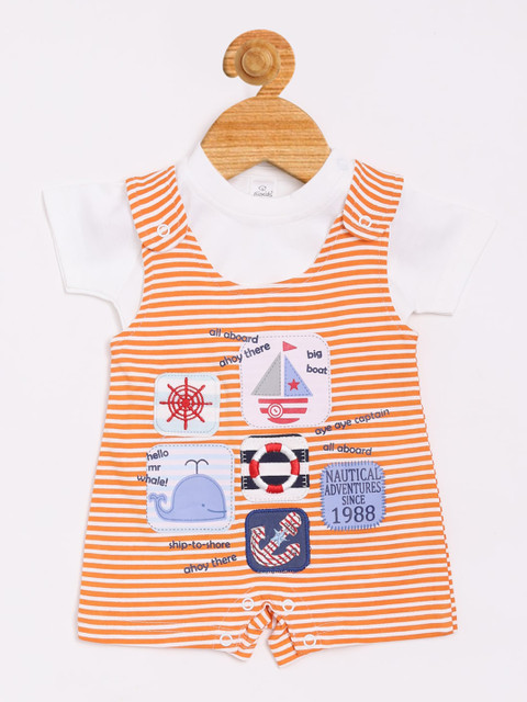 

Olio Kids Boys Orange & White Solid T-shirt with Romper
