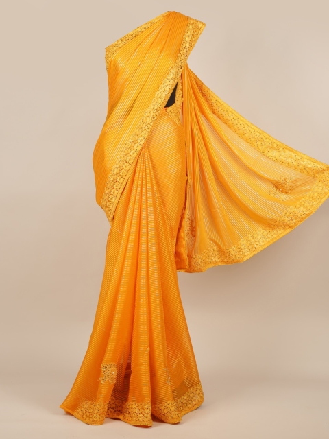 

Pothys Yellow Solid Poly Georgette Saree