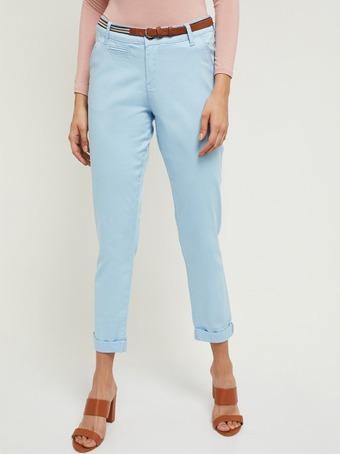 

max Women Blue Regular Fit Solid Regular Trousers