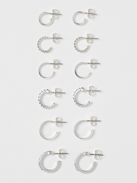 H&M Women Silver 6 Pairs Hoop Earrings