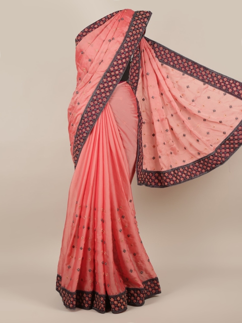 

Pothys Pink Embroidered Poly Chiffon Saree