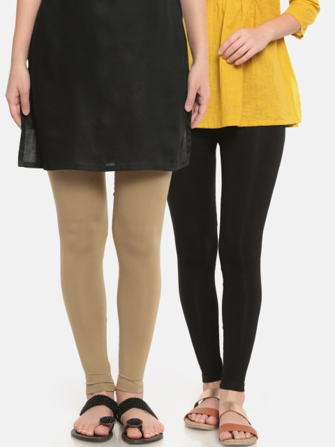 

De Moza Women Pack Of 2 Solid Ankle-Length Leggings, Beige