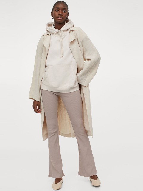

H&M Women Beige Solid Ribbed leggings