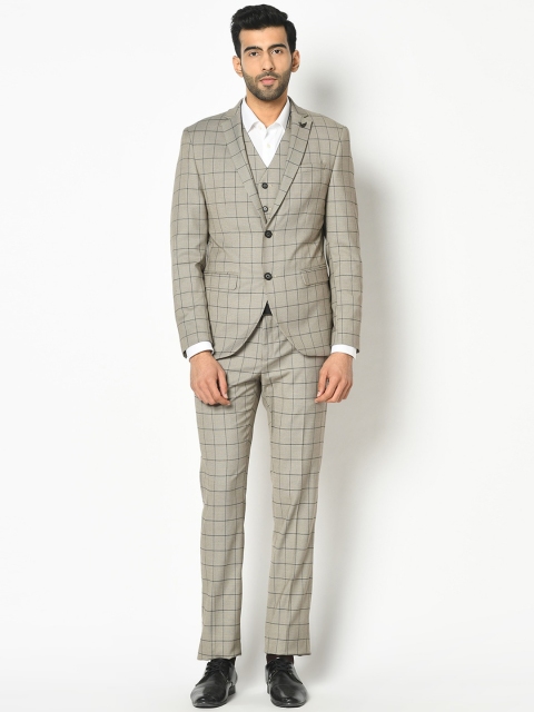 

Blackberrys Men Beige Checked Slim Fit Single-Breasted 3 Piece Suit