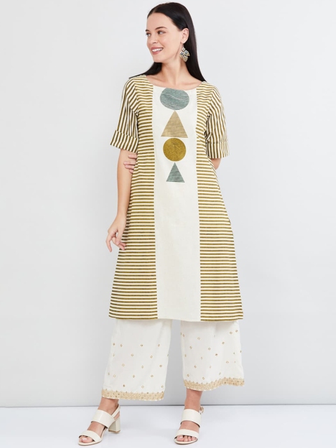 

max Women Off White Striped Bell Sleeves Kurta