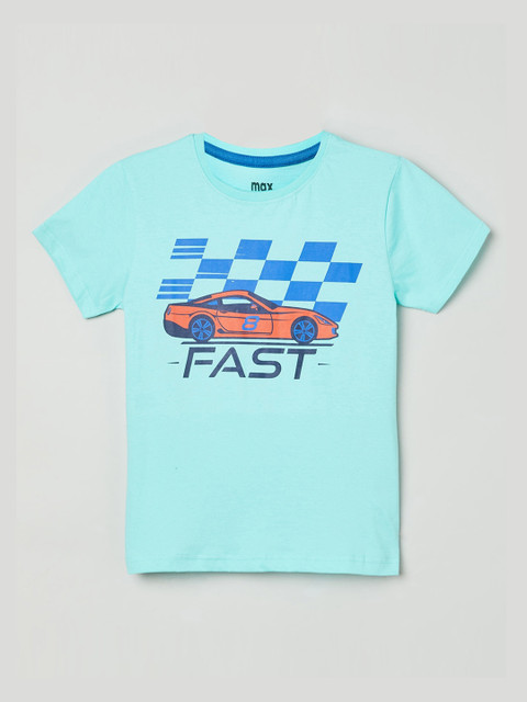 

max Boys Blue Printed Round Neck Cotton T-shirt