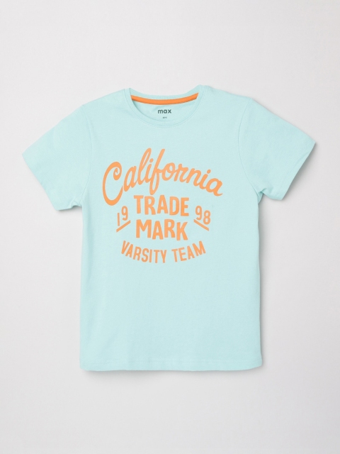 

max Boys Blue Printed Round Neck Cotton T-shirt