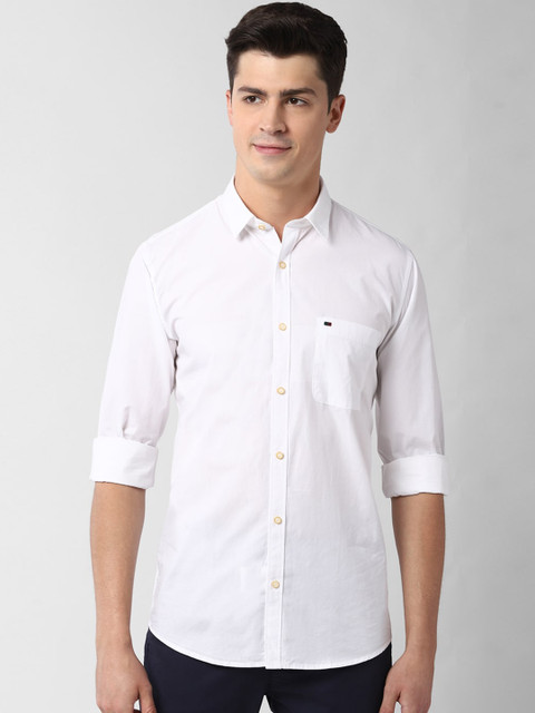 

Peter England Casuals Men White Slim Fit Solid Cotton Casual Shirt