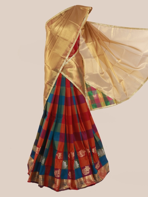 Pothys Gold-Toned Checked Tissue Half Saree